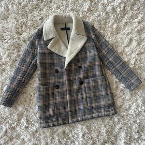 Zara Basic Plaid Sherpa-Lined Coat | XS